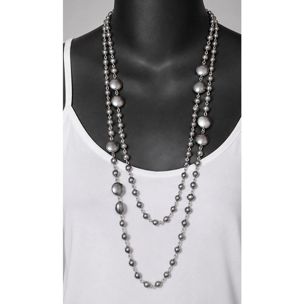 Vintage Gunmetal Gray Station Necklace, 70" Long Versatile Blue blu-002--50 - Picture 2 of 5